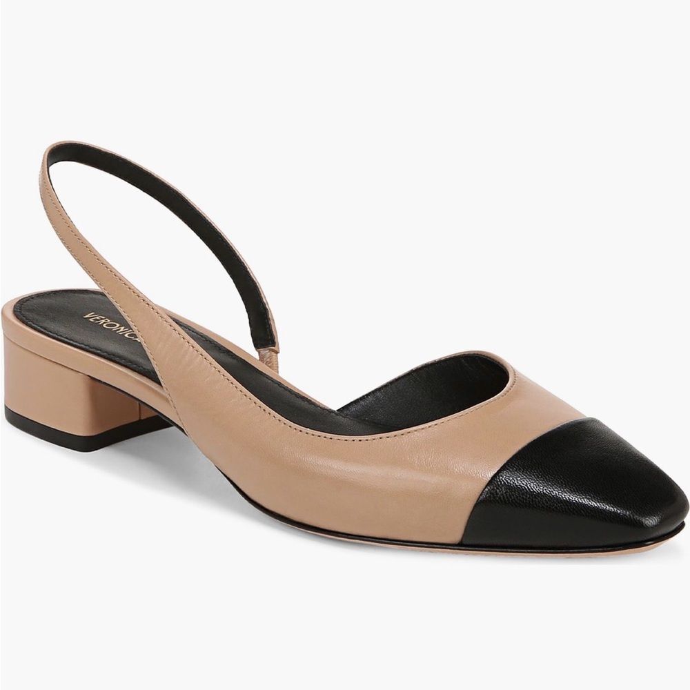 Veronica Beard Heels Cecile Half d'Orsay Slingback Block Heel Captoe black camel - Picture 3 of 10